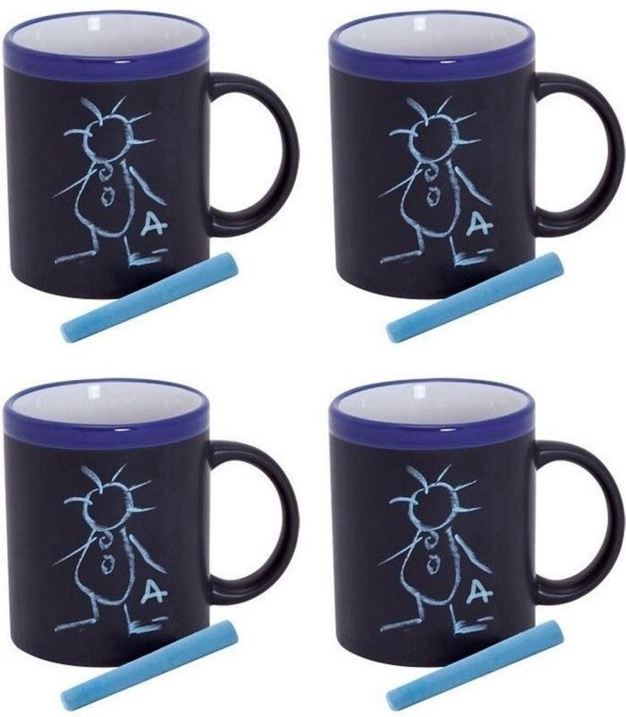 4x Krijtbord koffie mokken in het blauw